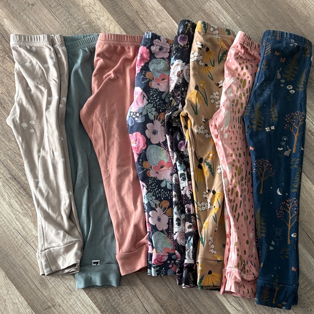 Floral and Solid Kids Leggings Set